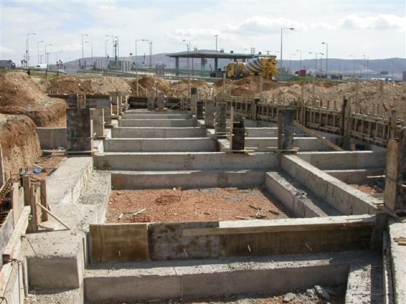 The large foundation of the building