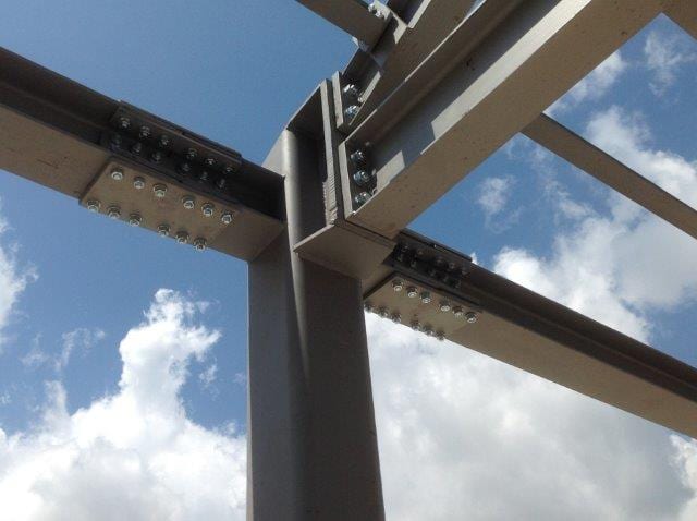 Bolted beam connections on a column of the frame in Dafni, Korfovouni, Arta