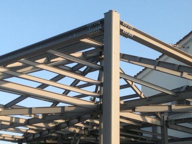 Completed steel roof frame of the vertical addition in Dafni, Korfovouni, Arta