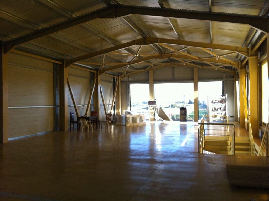 Upper floor of the electrical supplies showroom in Marathon, with the steel frame exposed
