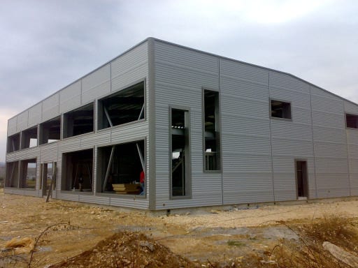 Completed panel wall cladding with openings at the workshop in Bafra, Ioannina