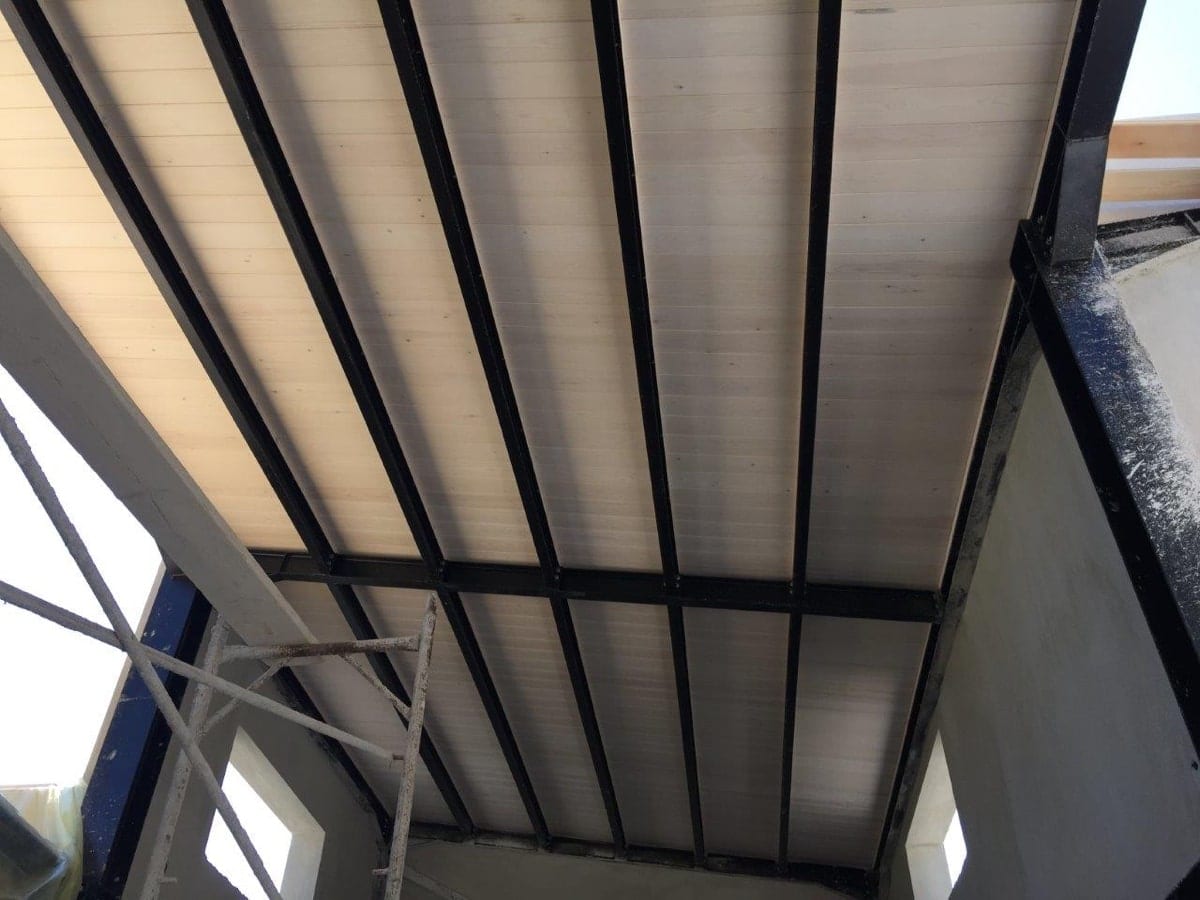 The roof, left exposed on the inside