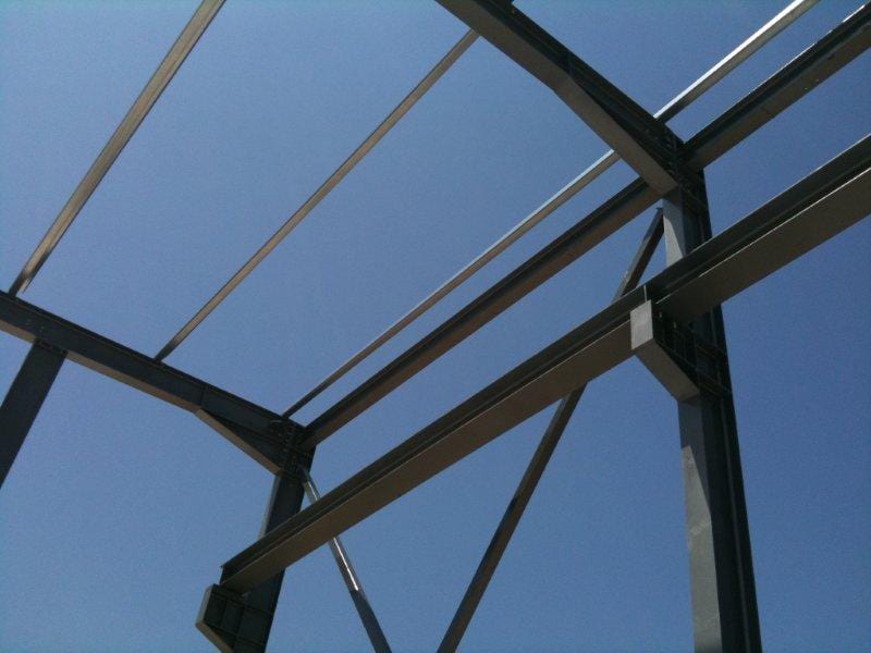 Detail of the frame connections and purlins at the workshop building in Eleousa