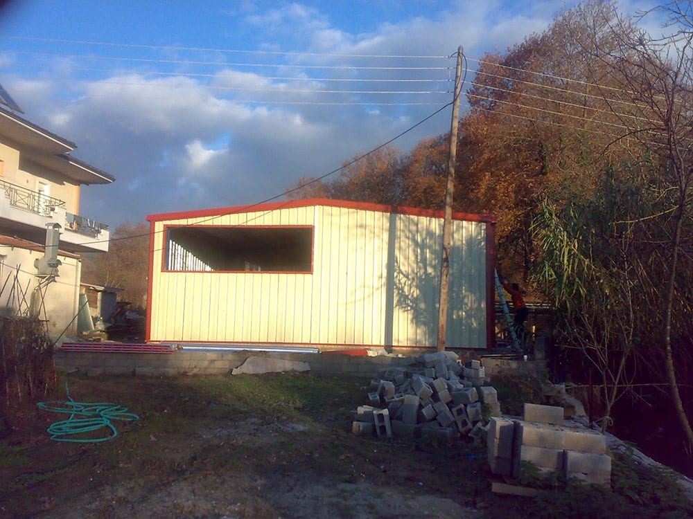 Exterior view of the drywall materials warehouse in Platania, Ioannina, with insulated metal sheet