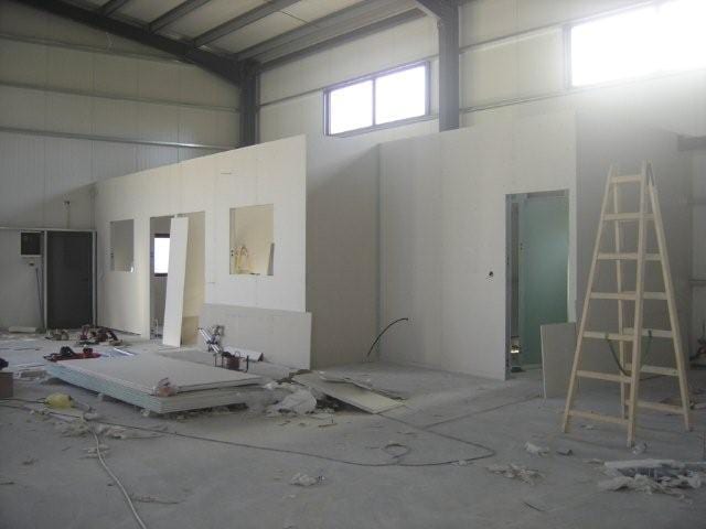 Interior gypsum board offices at the completion stage in the paper products workshop, Ioannina industrial zone