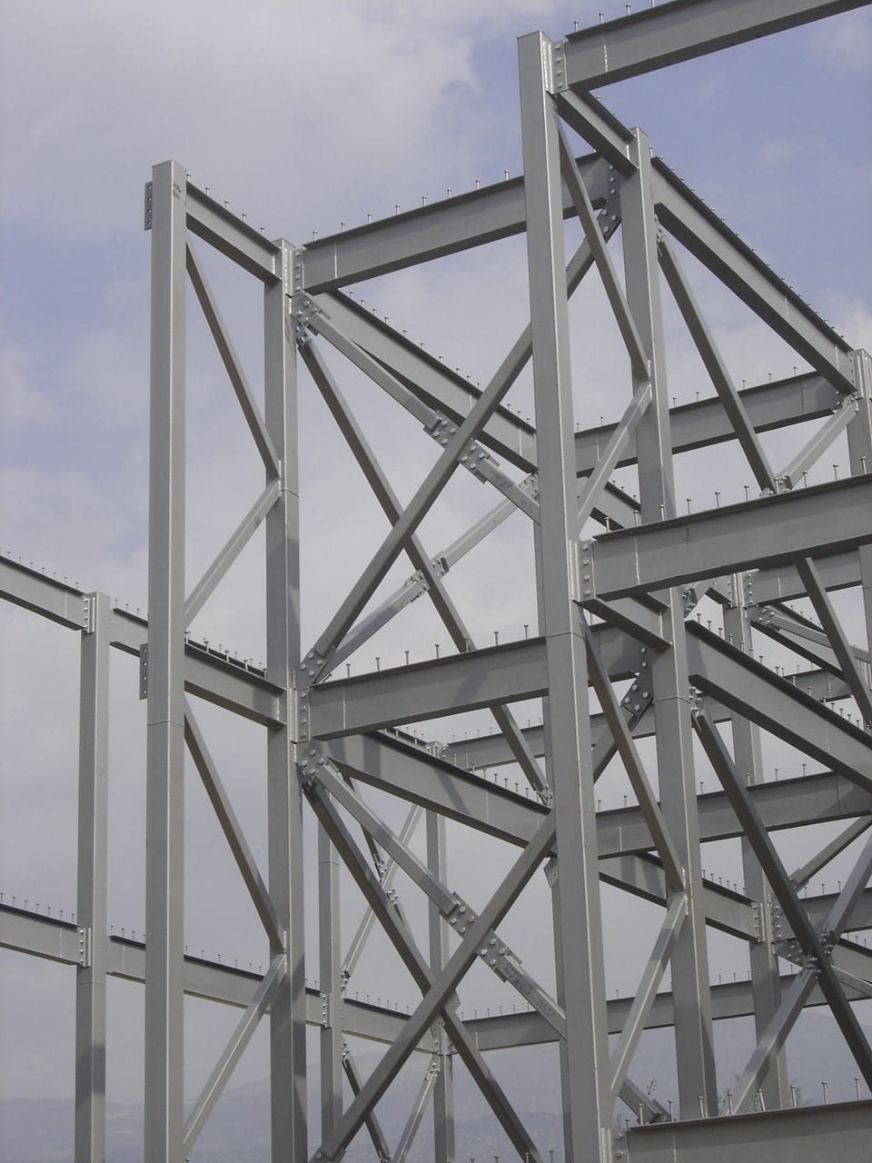 Columns, beams and cross bracing of the guesthouse frame in Ioannina