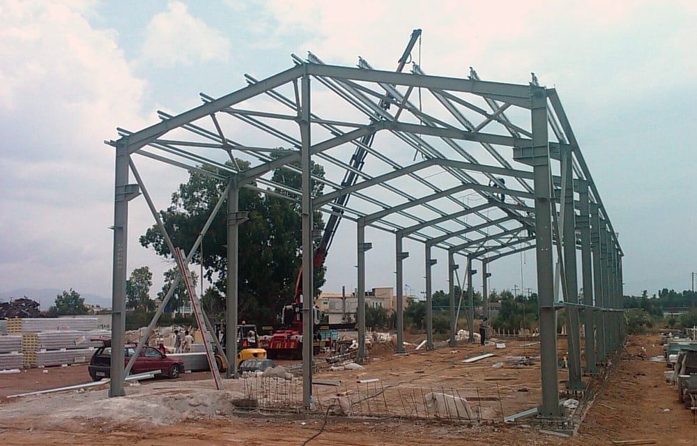 Steel frame of the marble workshop in Kalamata with brackets for the overhead crane