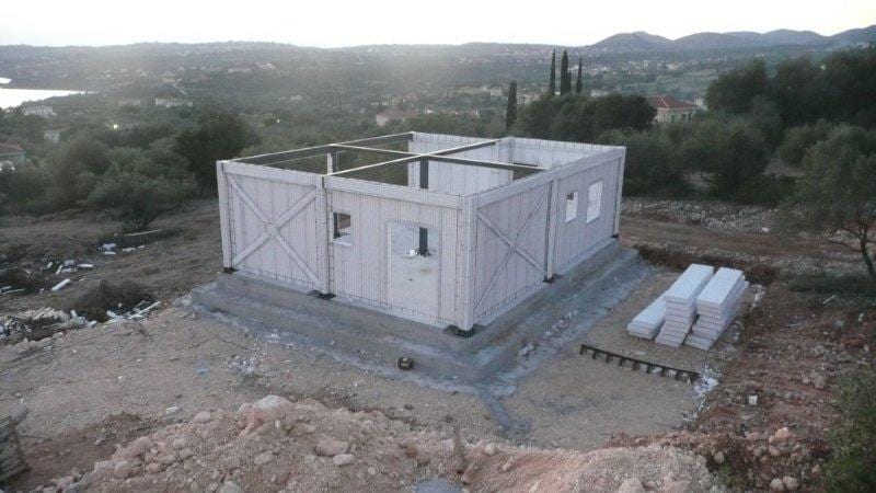 Building with completed 3D panel walls in Vlachata, Livathos, Kefalonia