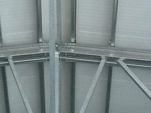 Roof detail from below with purlins and insulated panels on the SMS building