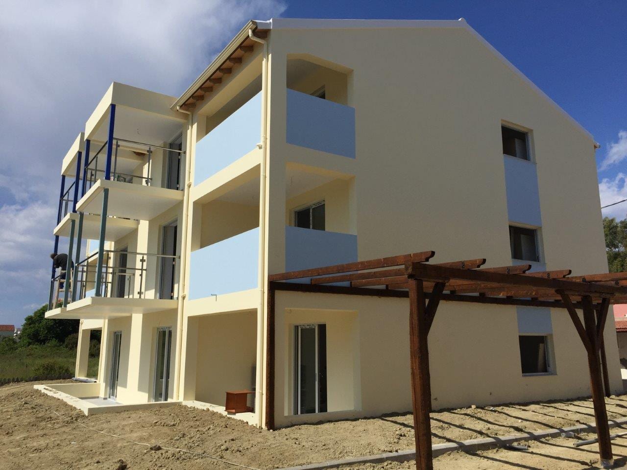 The completed Christakis hotel with its pergola in Sidari, Corfu