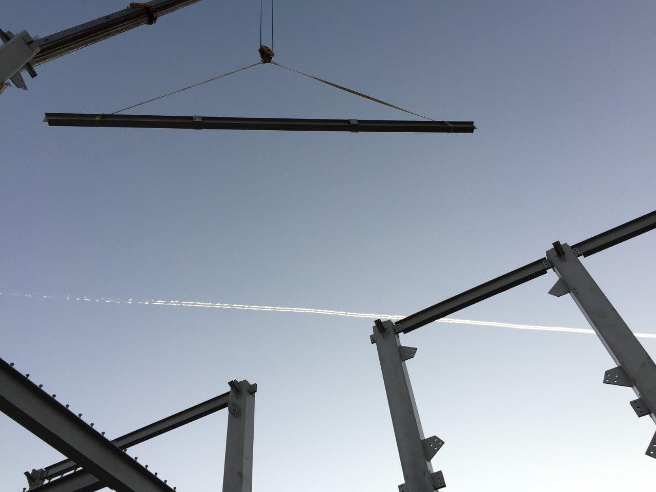 Lifting a steel beam with a crane at the Christakis hotel in Sidari, Corfu