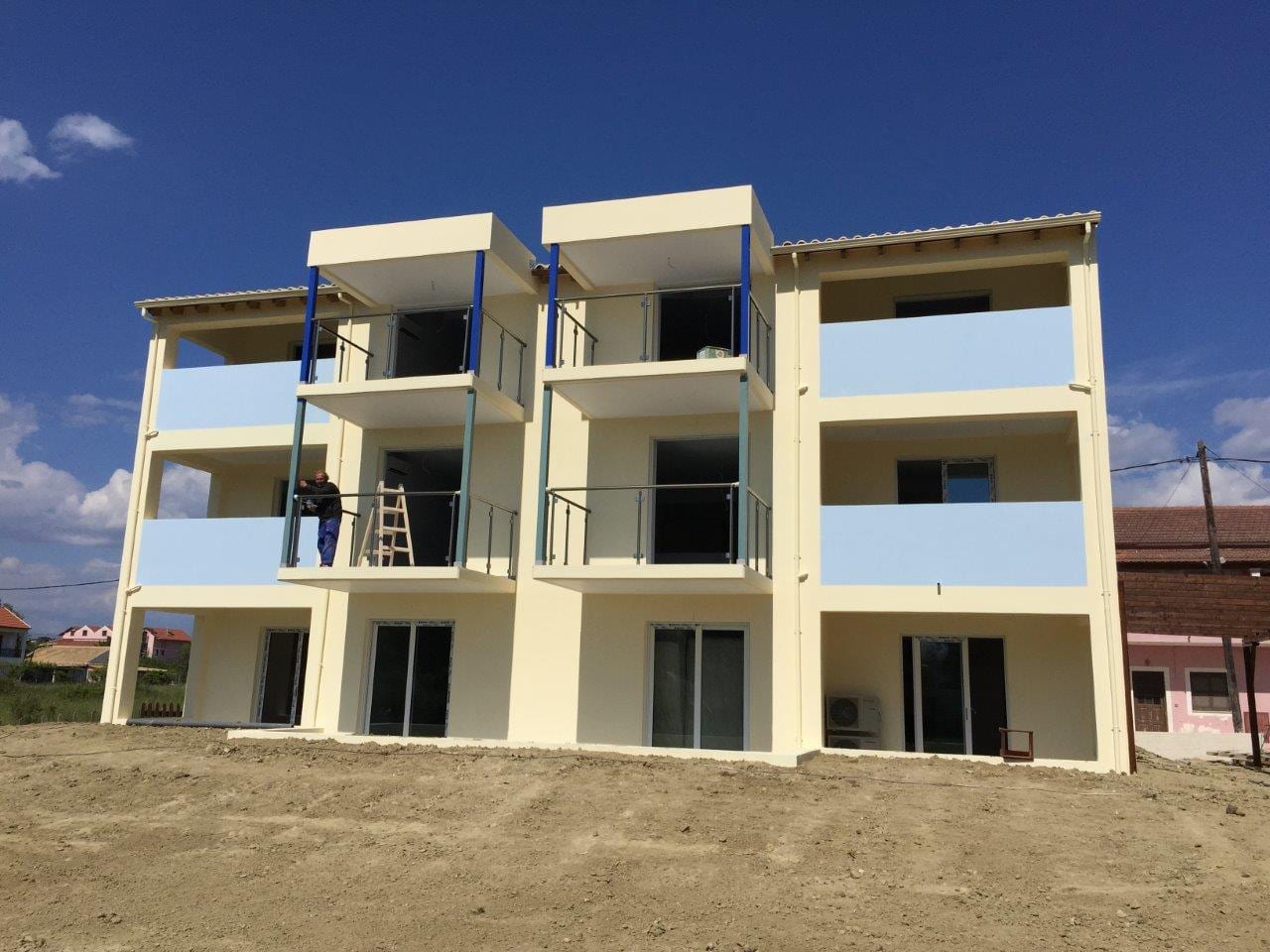 Finishes on the front facade of the Christakis hotel in Sidari, Corfu