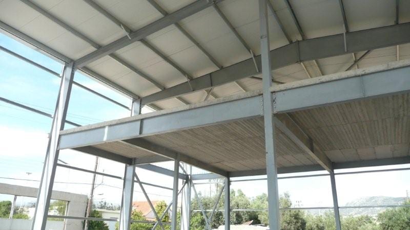 Reinforced concrete slab on steel beams seen from inside, Aspropyrgos
