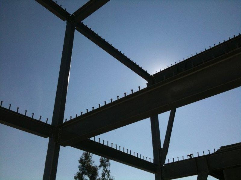 Steel beams with shear studs for a composite slab at the bakery workshop in Vlychos, Lefkada