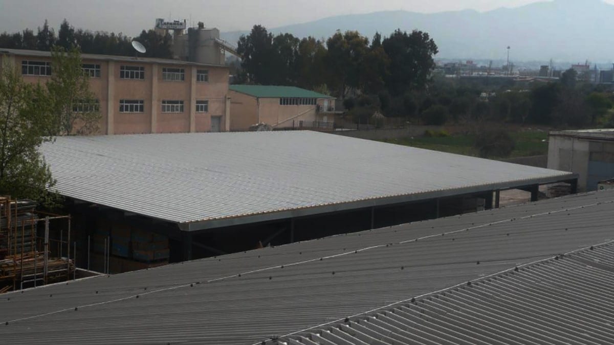 The finished roof of the ACN storage shed in Metamorfosi, Attica