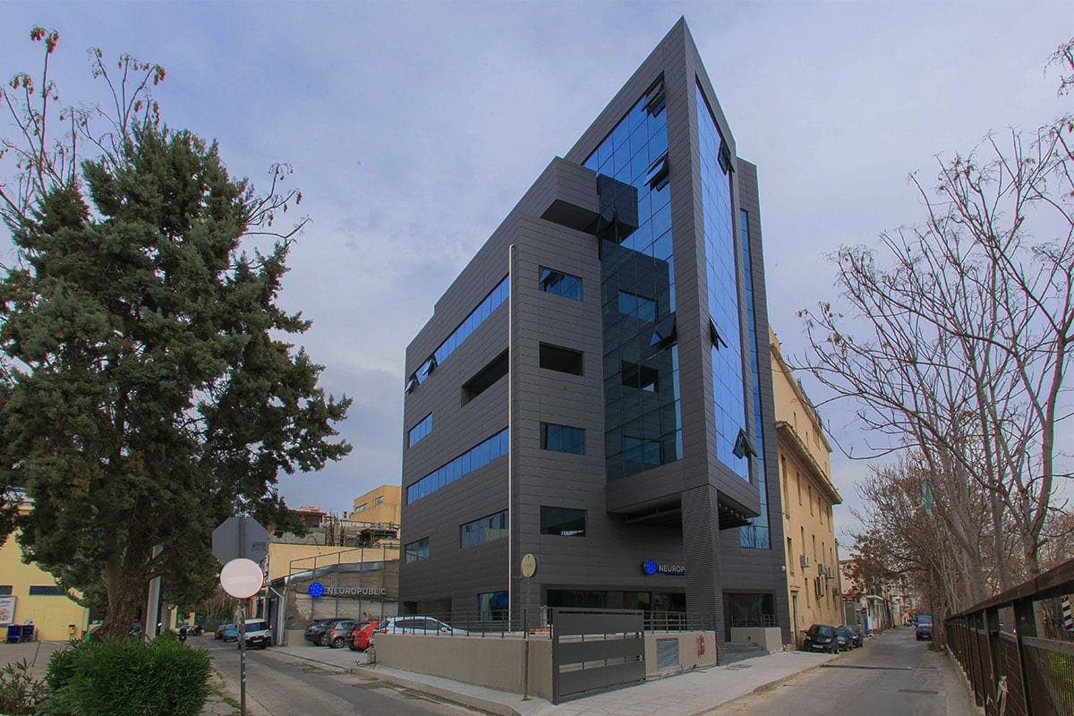 Exterior view of the Neuropublic multi-story office building