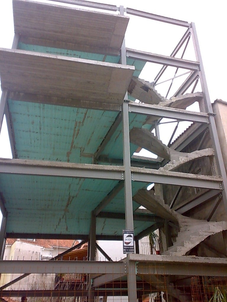 Steel frame with concreted slabs and stairwell in the apartment building in Missolonghi