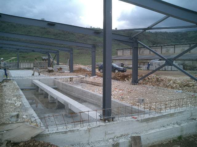 Steel frame on the foundation of the pig farm in Kerasonas, Preveza