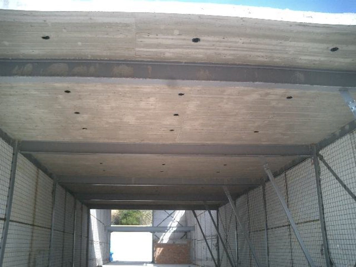 the solid slab of the front section of the building