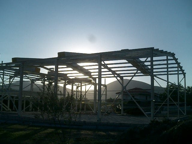 Steel frame of the distillery in Paramythia, Thesprotia, against the sunlight