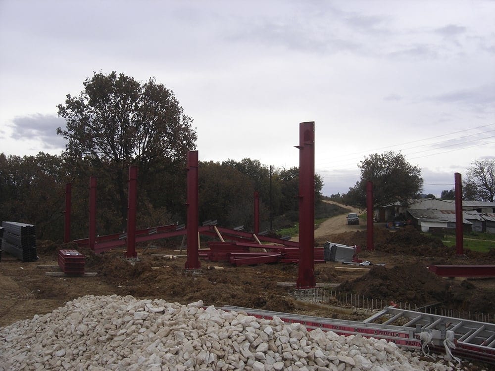 The first steel columns of the cattle barn in Selefkeia, Thesprotia