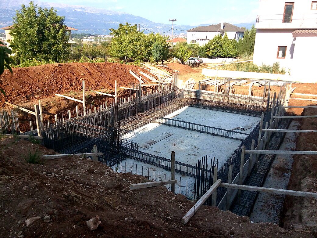 Rebar of the basement slab on grade and the perimeter basement walls of a house in Neochoropoulo, Ioannina
