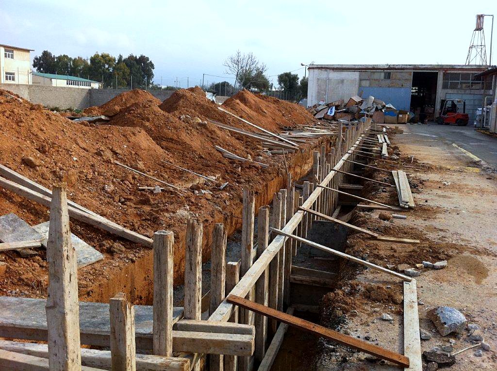 Excavation and strip footing formwork for the ACN SA storage shed in Metamorfosi, Attica