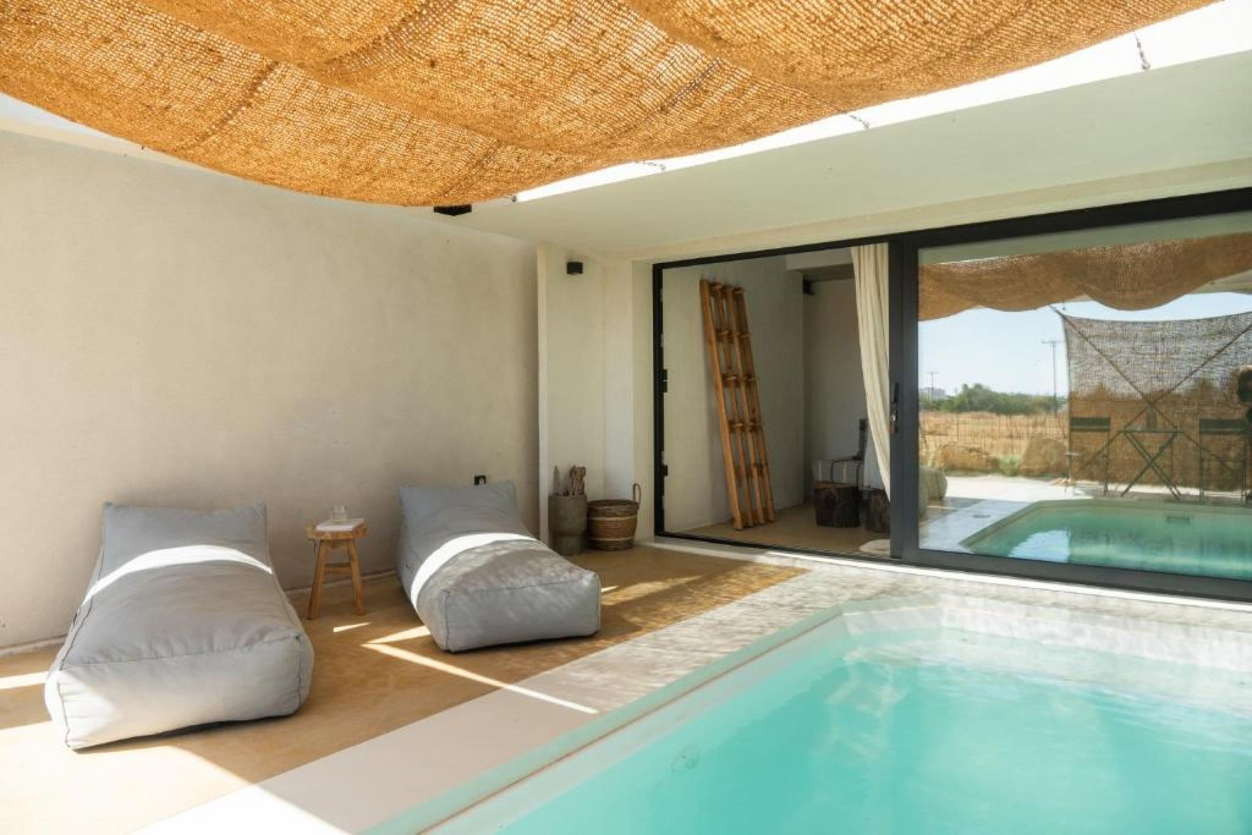 Covered private pool of a residence in the housing complex on Skyros